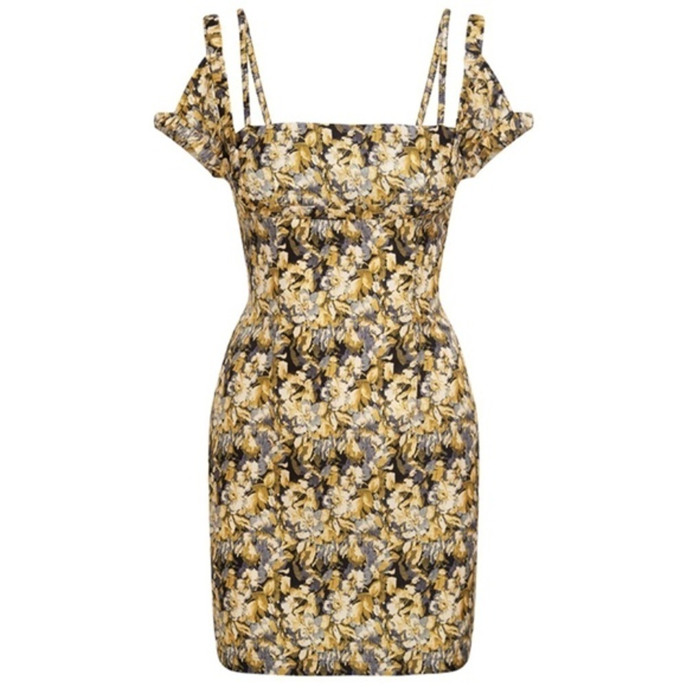 Lioness Yellow VILLA MINI DRESS 90S BROCADE Sz.L NWT! - Picture 2 of 10